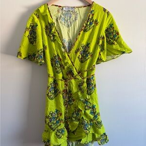 Rachel Antonoff lime green wrap dress